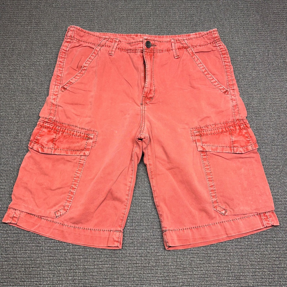 True Religion Mens Cargo Shorts Coral Pink Horseshoe Stitch Cotton Size 33